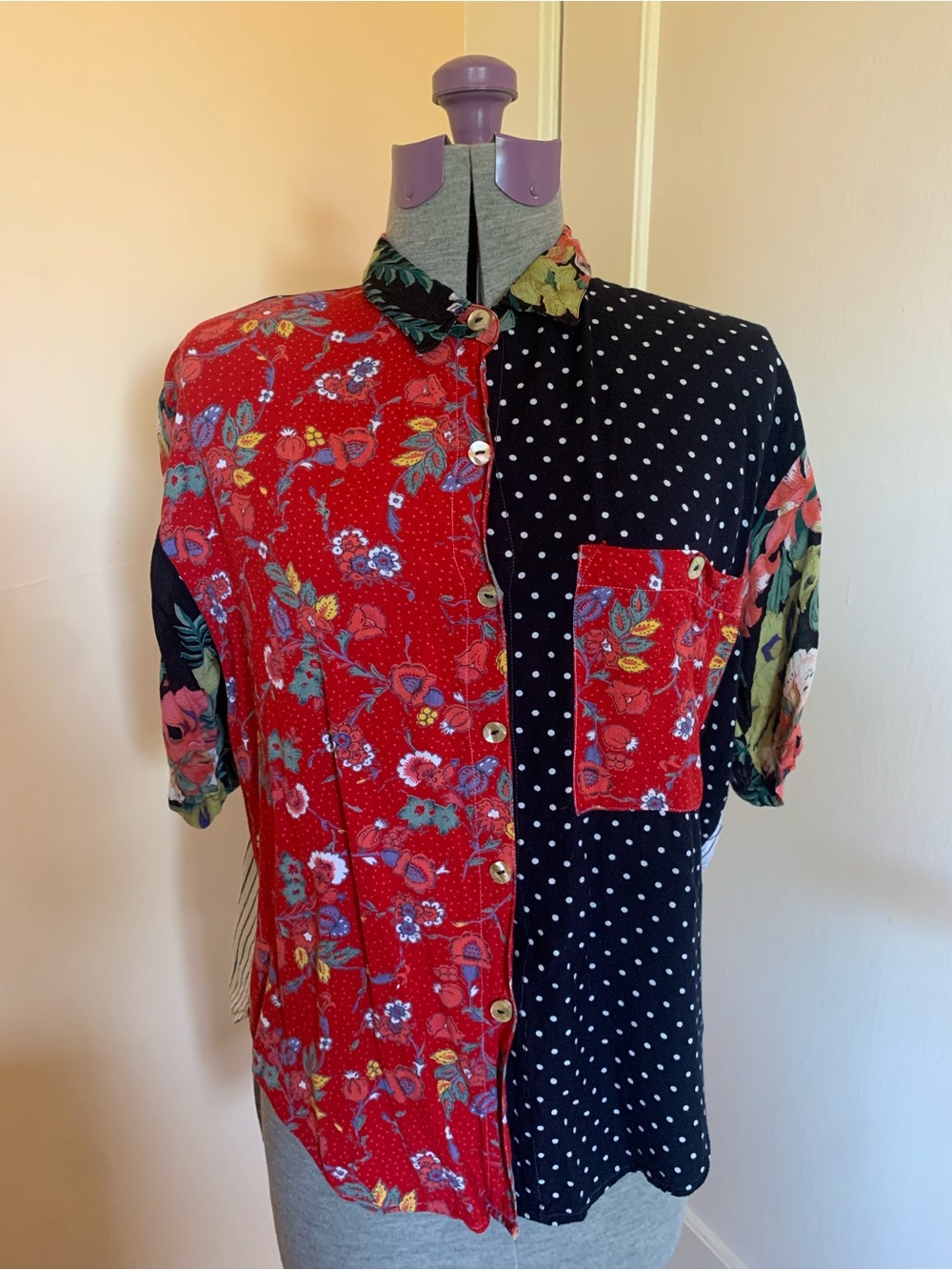 Next Move VTG 90s Women’s M Button Up Patchwork Mix Print Shell Buttons‎ Floral